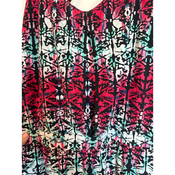 Tart Aztec Tribal Striped Multicolor Modal Maxi Dress Cross Back Pink Black Teal - Picture 2 of 7